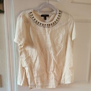 Weekend Max Mara Beige Studded Short Sleeve Top